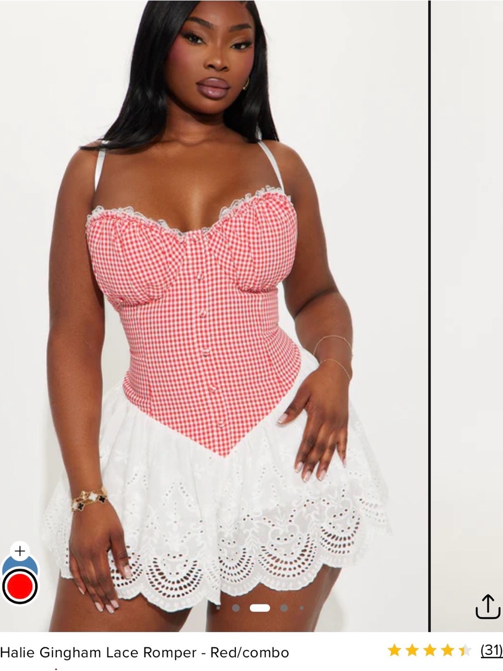 Fashion Nova Red Gingham Lace Romper